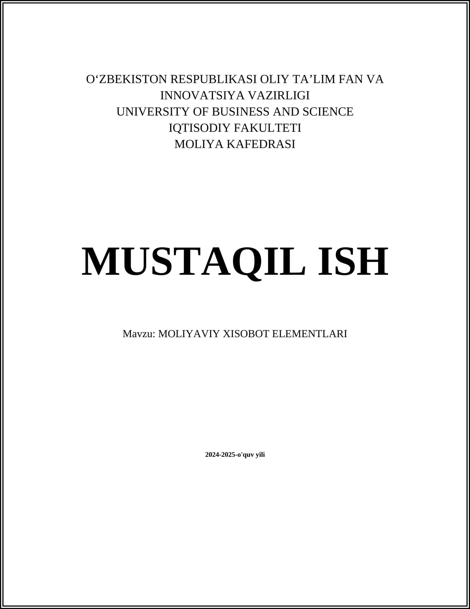 MOLIYAVIY XISOBOT ELEMENTLARI
