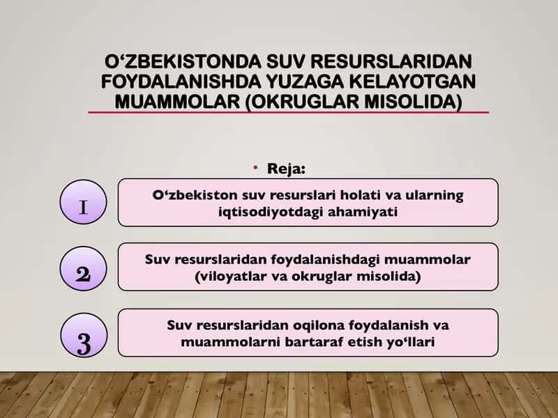 O‘zbekistonda suv resurslaridan foydalanishda yuzaga kelayotgan muammolar (okruglar misolida)