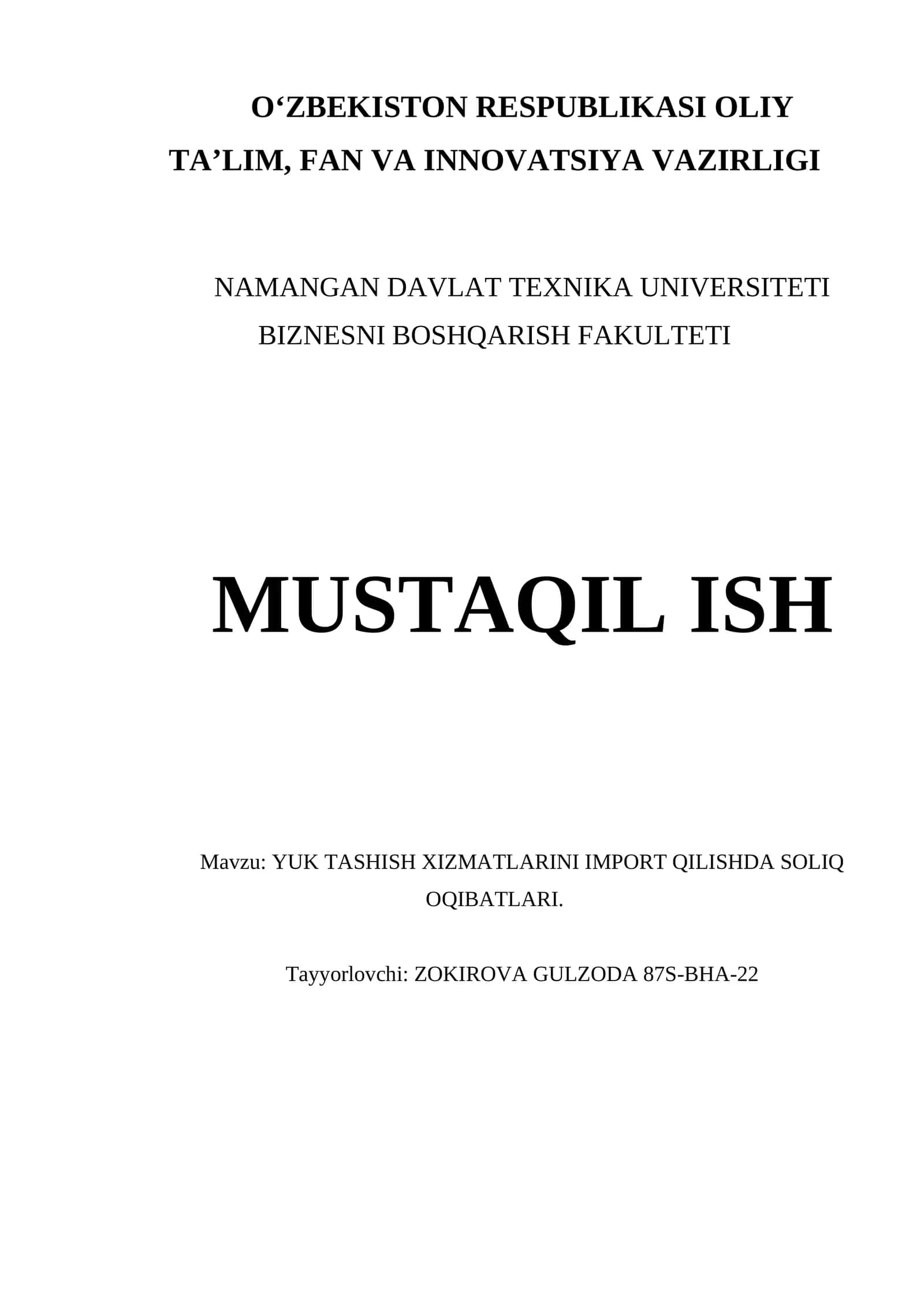 Yuk tashish xizmatlarini import qilishda soliq oqibatlari