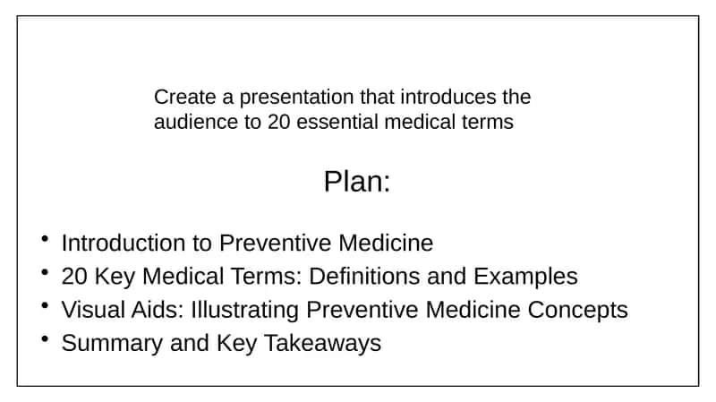Create a presentation that introduces the audience to 20 essential medical terms