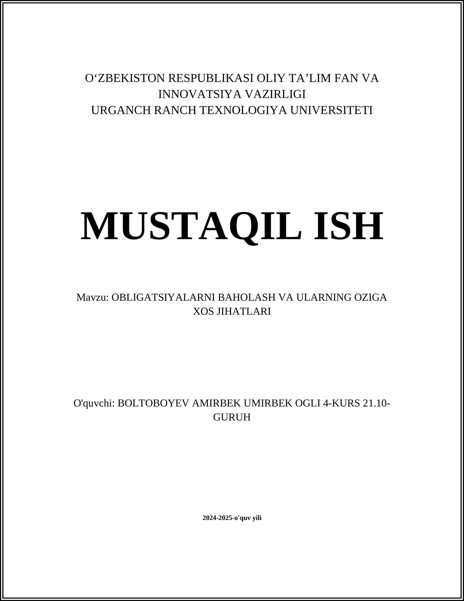 Obligatsiyalarning Baholash Usullari