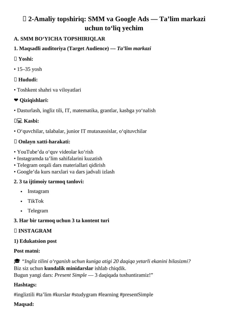 SMM va Google Ads
