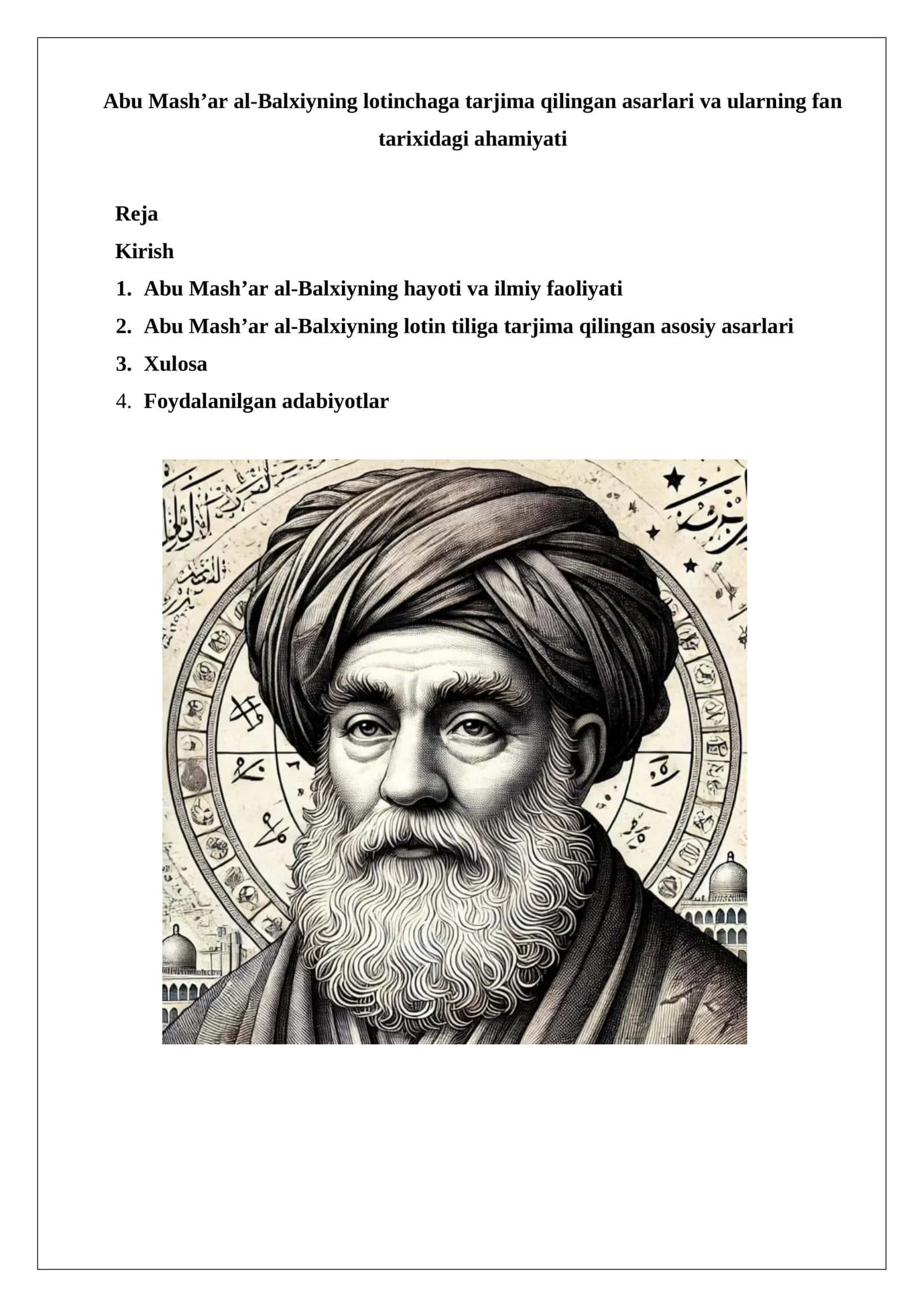 Abu Mash’ar al-Balxiyning lotinchaga tarjima qilingan asarlari va ularning fan tarixidagi ahamiyati