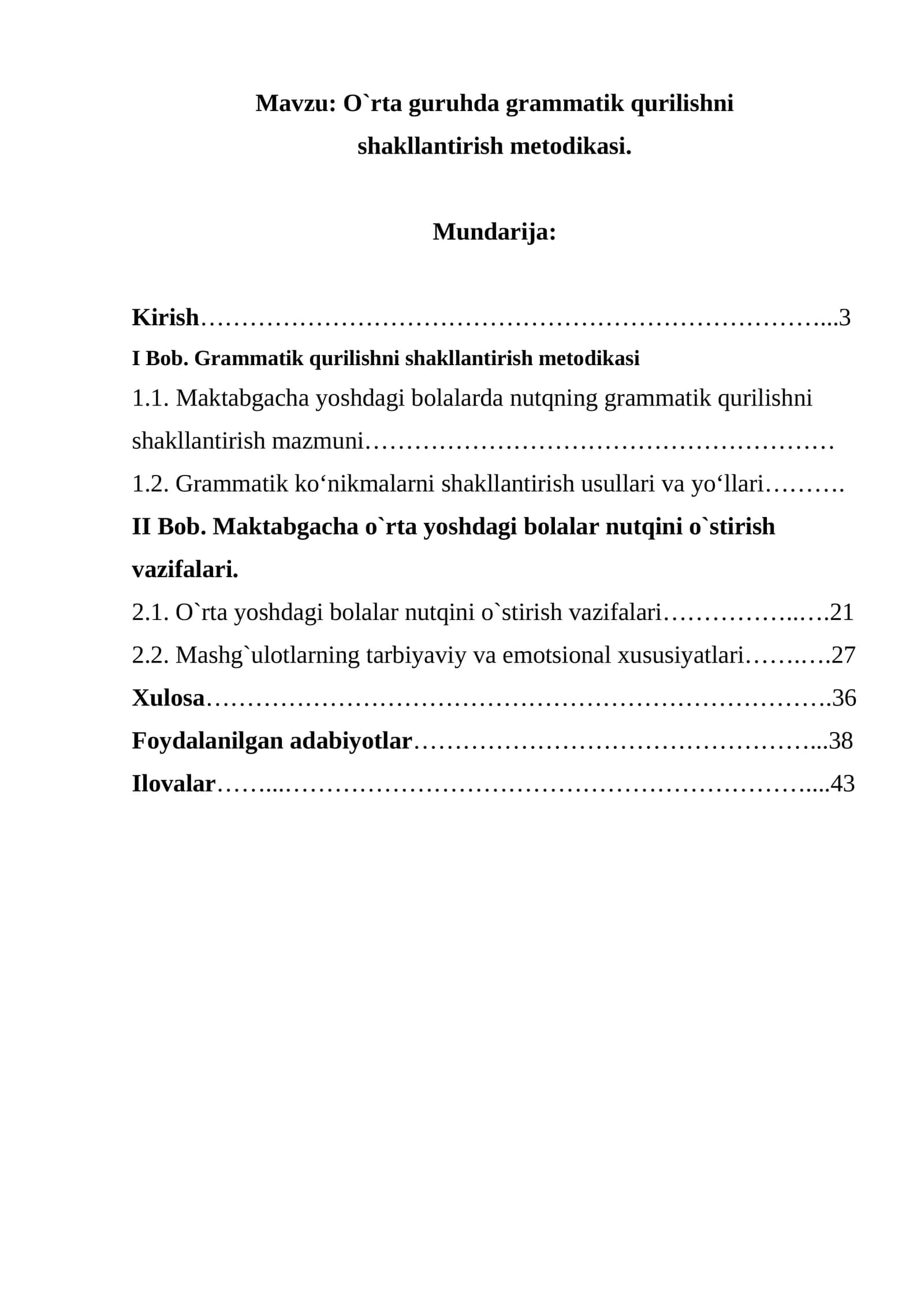 O`rta guruhda grammatik qurilishni shakllantirish metodikasi