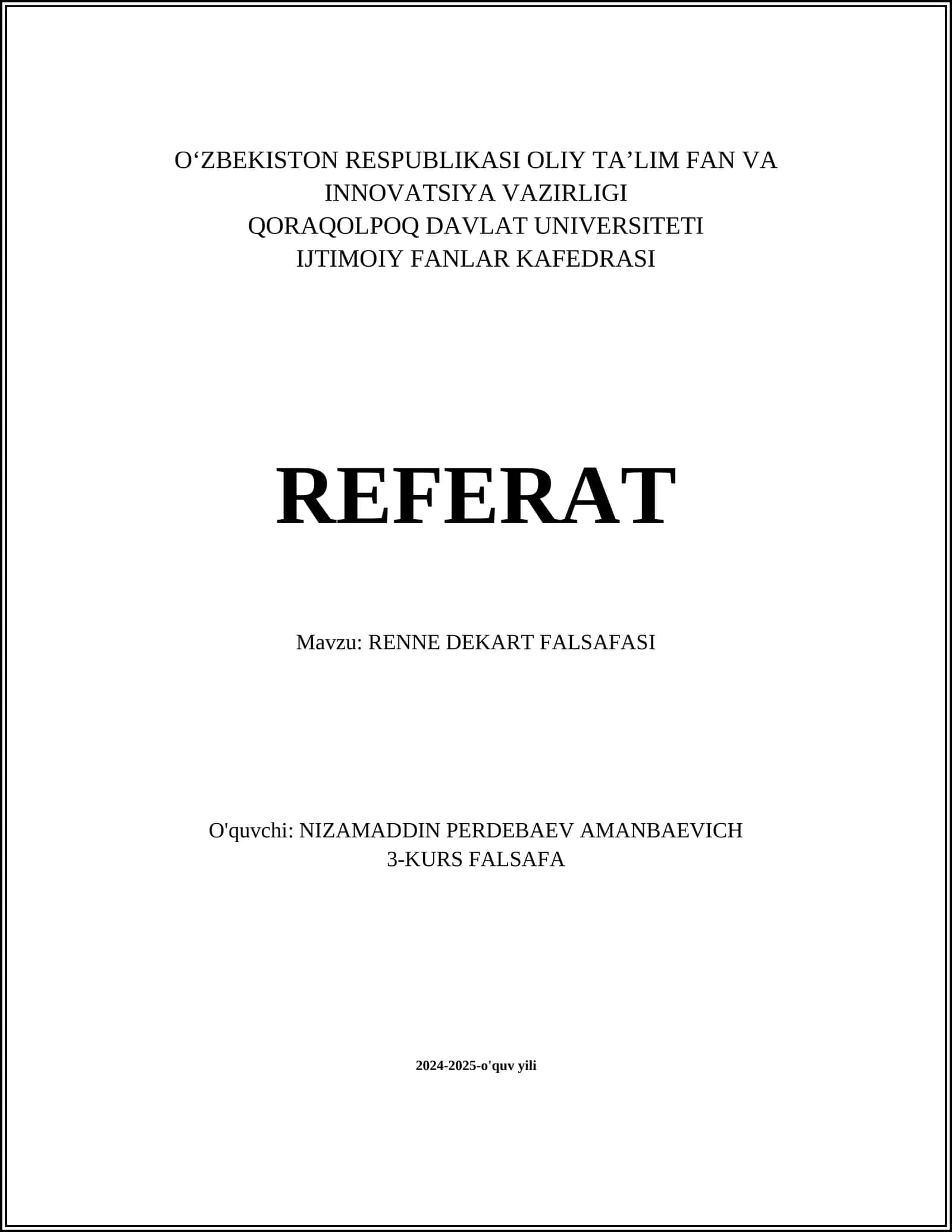 RENNE DEKART FALSAFASI