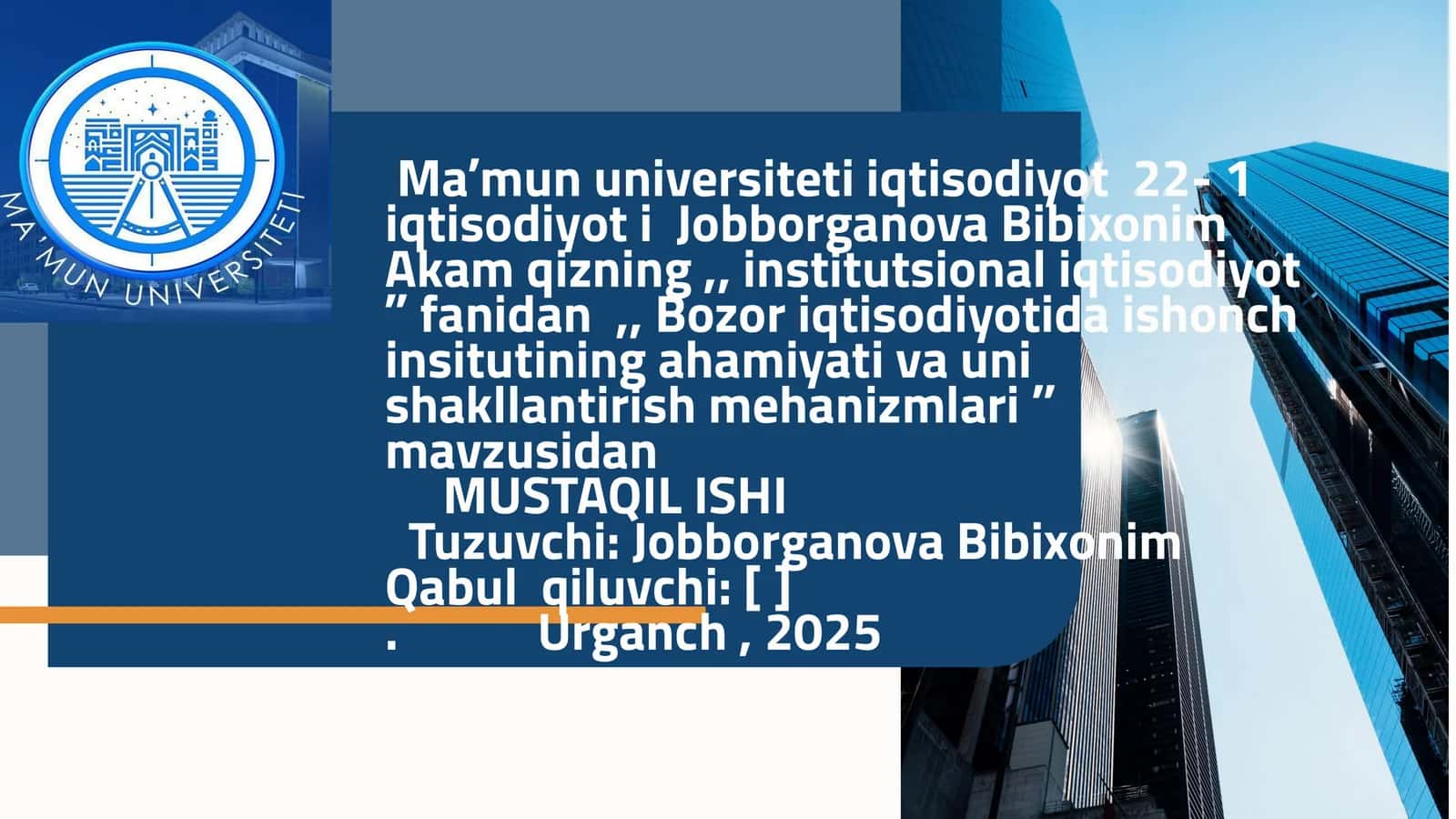 Bozor iqtisodiyotida ishonch insitutining ahamiyati va uni shakllantirish mehanizmlari