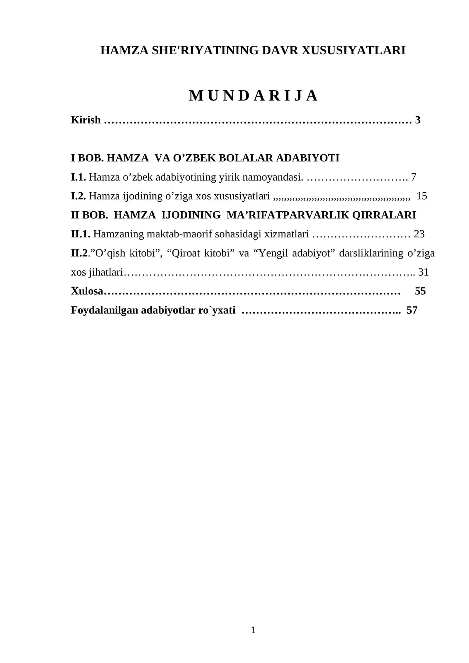 HAMZA SHE'RIYATINING DAVR XUSUSIYATLARI