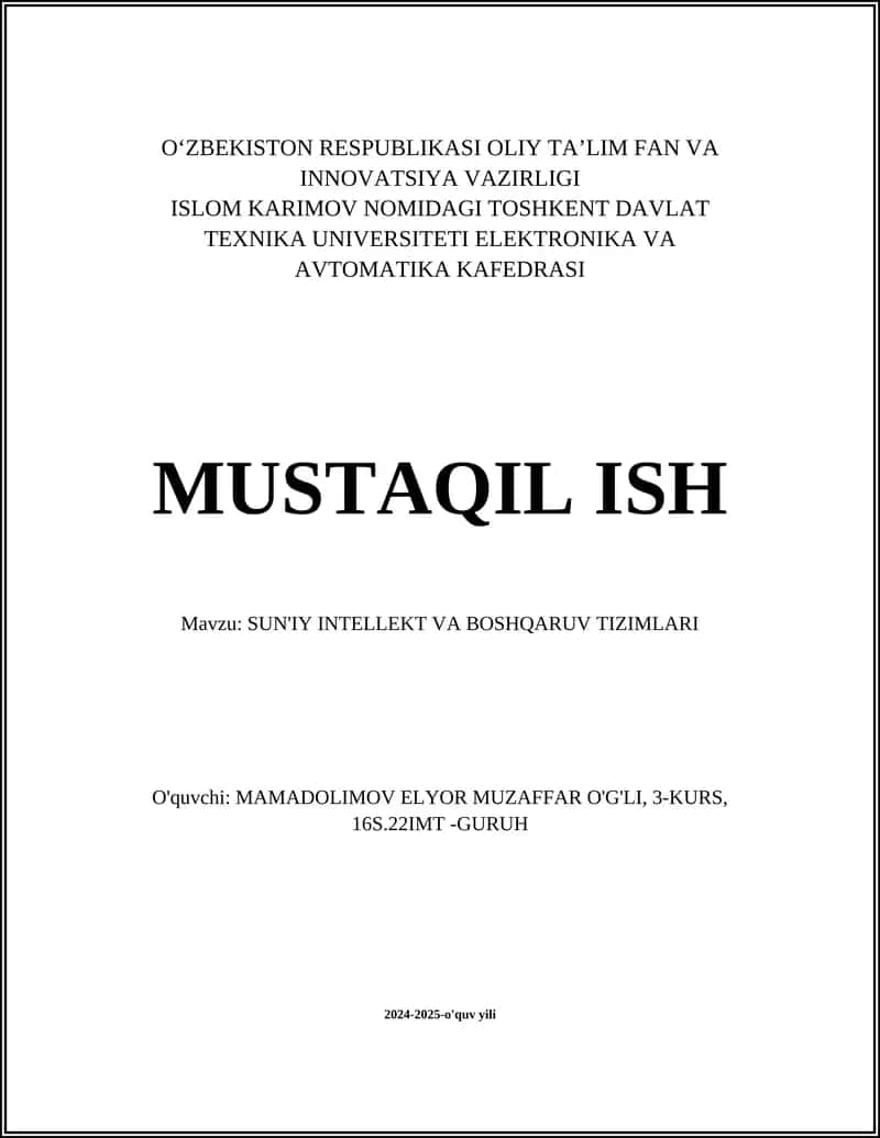 SUN'IY INTELLEKT VA BOSHQARUV TIZIMLARI