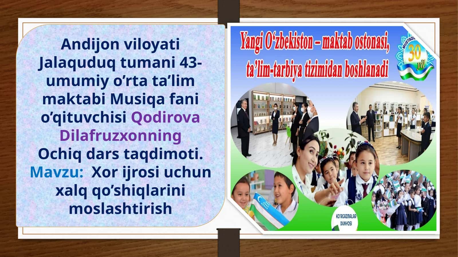 Musiqa fanidan Xor ijrosi uchun xalq qo'shiqlarini moslashtirish mavzusida dars ishlanma