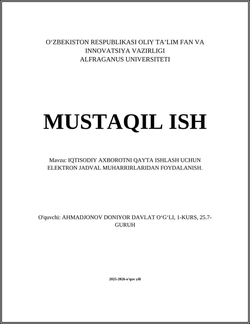 Elektron jadval muharrirlarida iqtisodiy ma'lumotlarni import qilish va eksport qilish