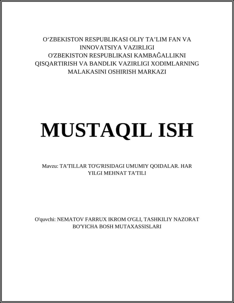 TA'TILLAR TO'G'RISIDAGI UMUMIY QOIDALAR