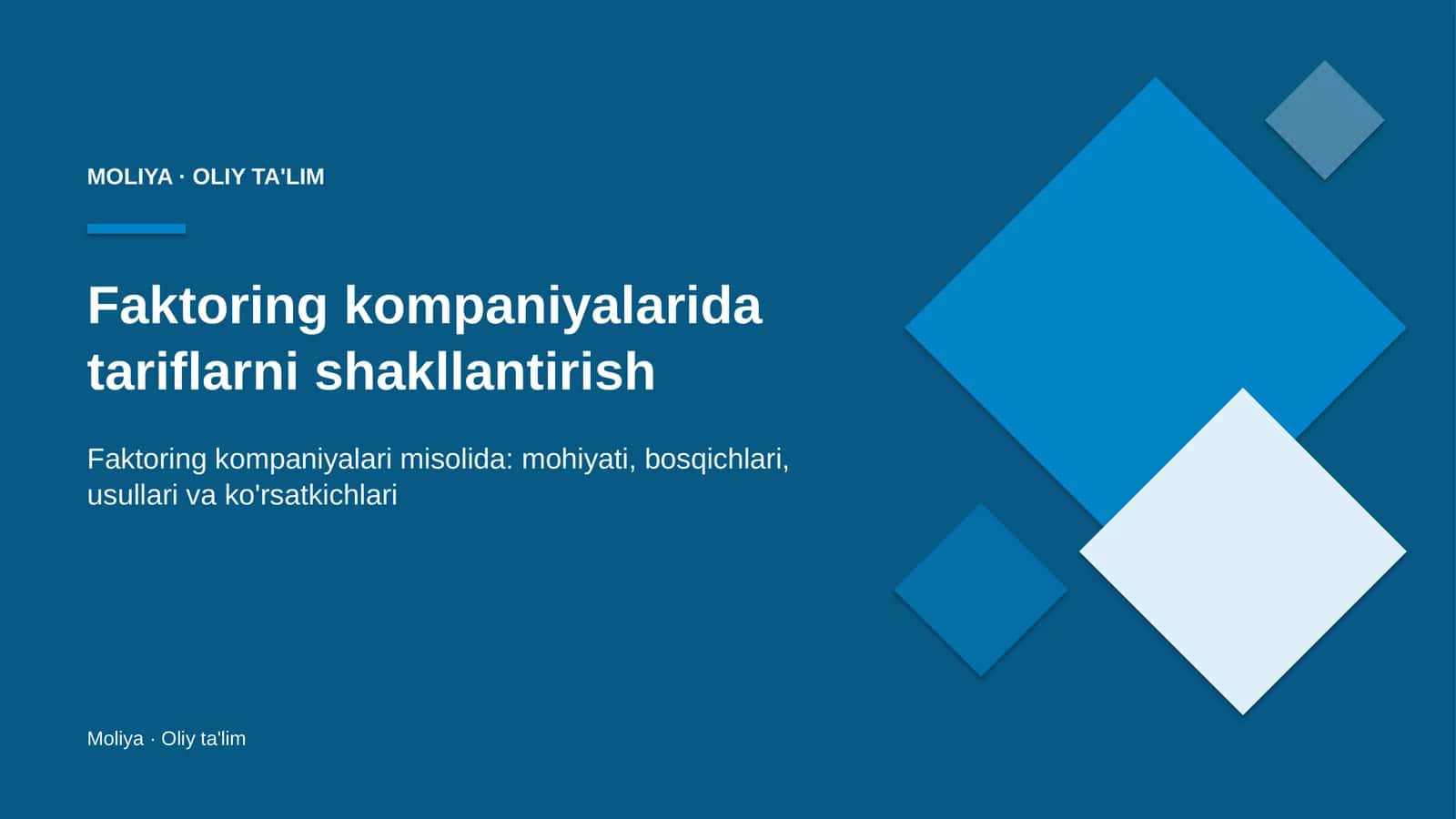 Faktoring kompaniyalarida tariflarni shakllantirish