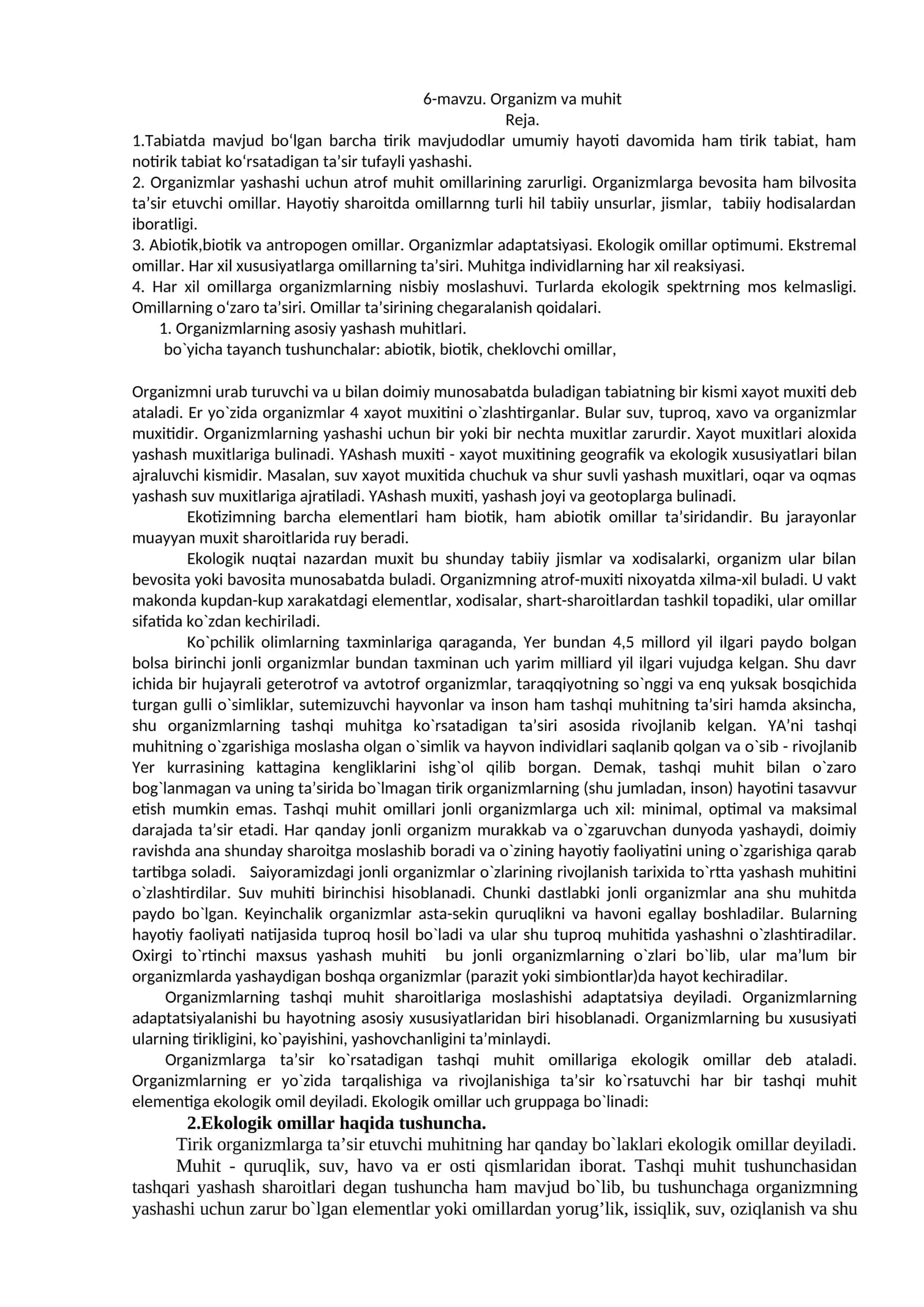 Organizm va muhit