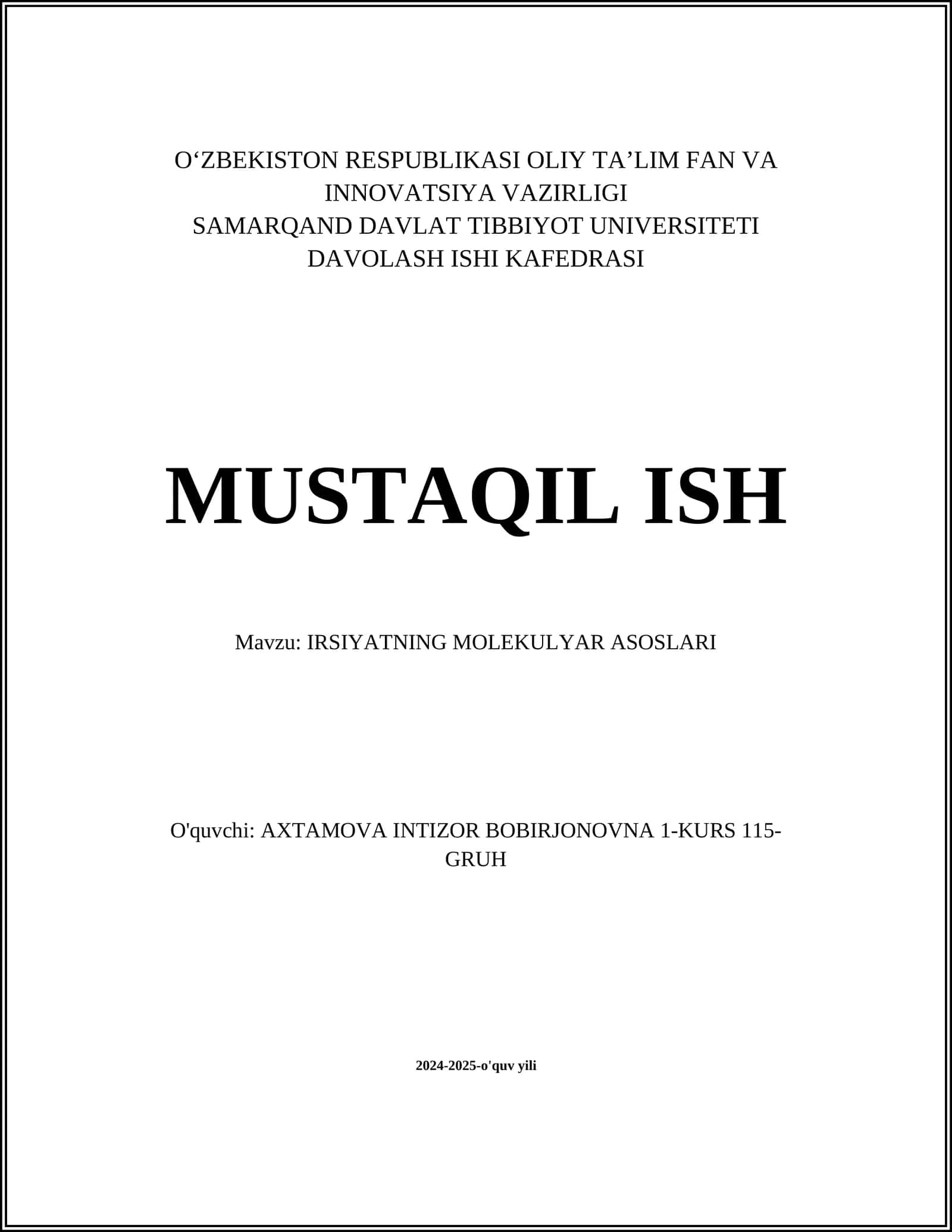 IRSIYATNING MOLEKULYAR ASOSLARI