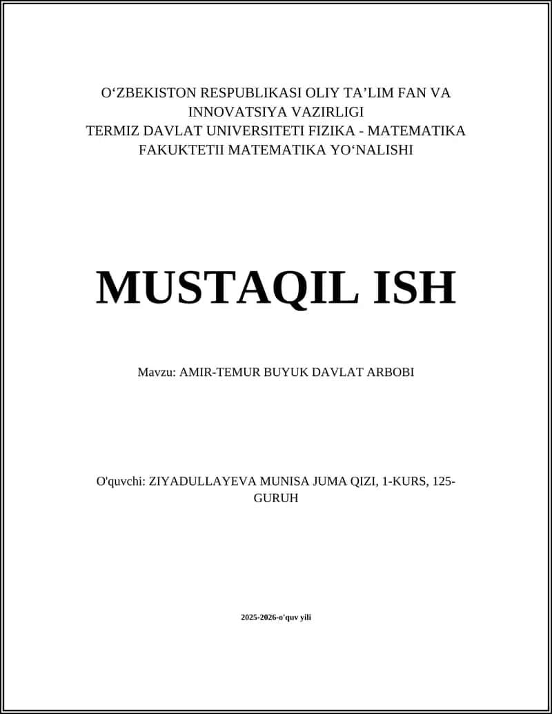 AMIR-TEMUR BUYUK DAVLAT ARBOBI