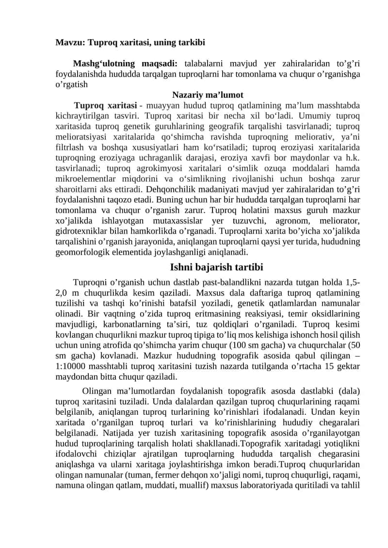 Tuproq xaritasi, uning tarkibi