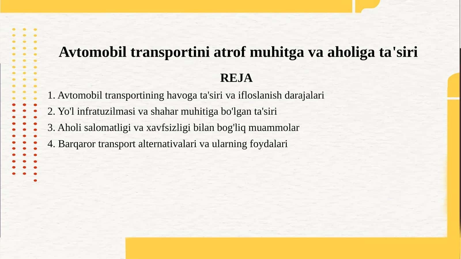 Avtomobil transportini atrof muhitga va aholiga ta'siri