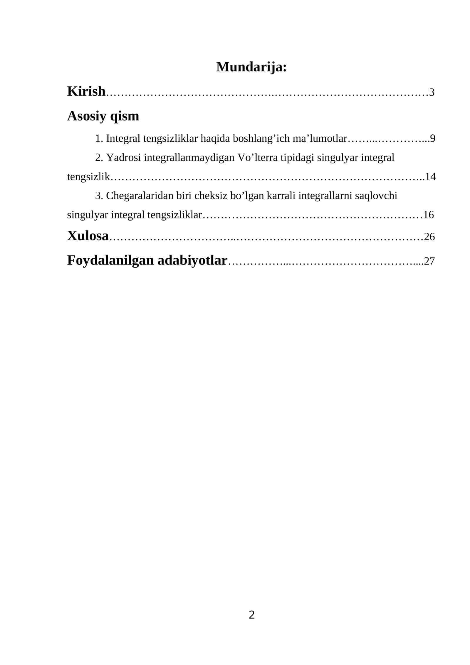 Integral tengsizliklar haqida boshlang’ich ma’lumotlar