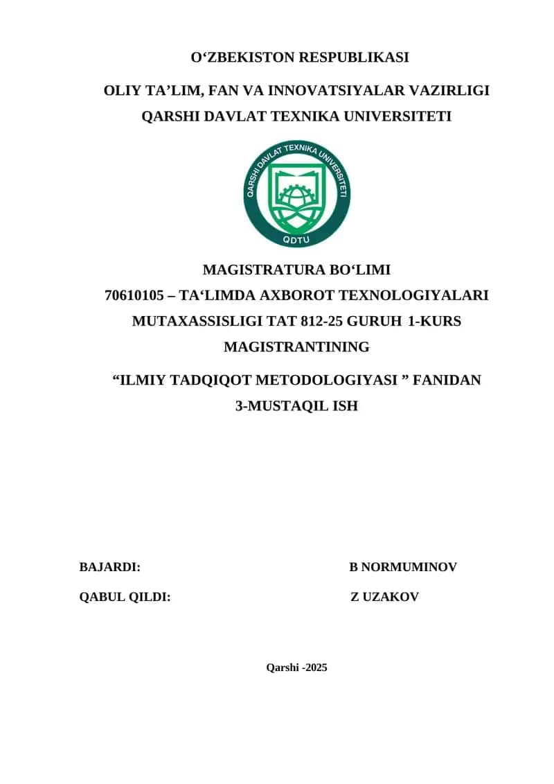 Ilmiy Tadqiqot Metodologiyasi