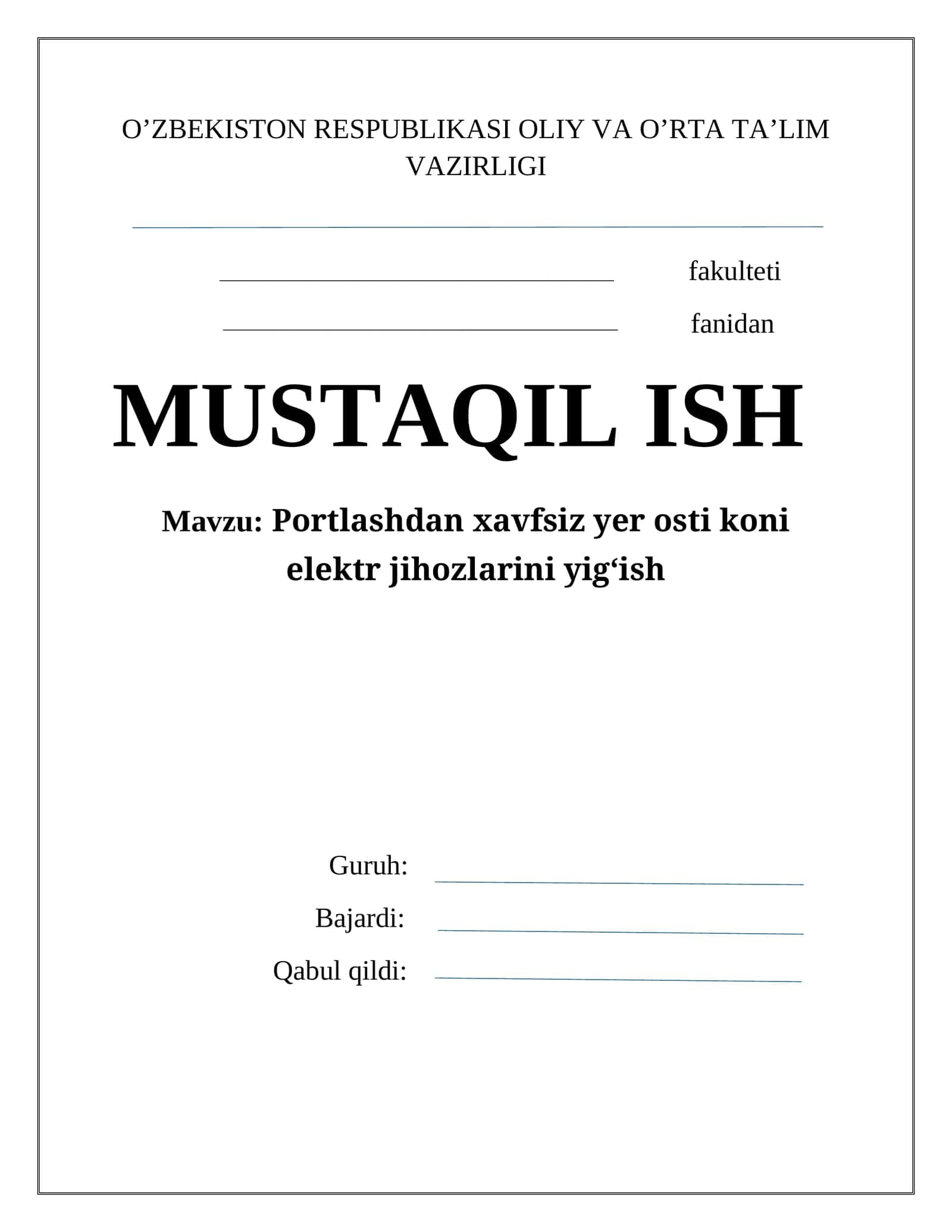 Portlashdan хavfsiz yеr osti koni elеktr jihozlarini yig‘ish
