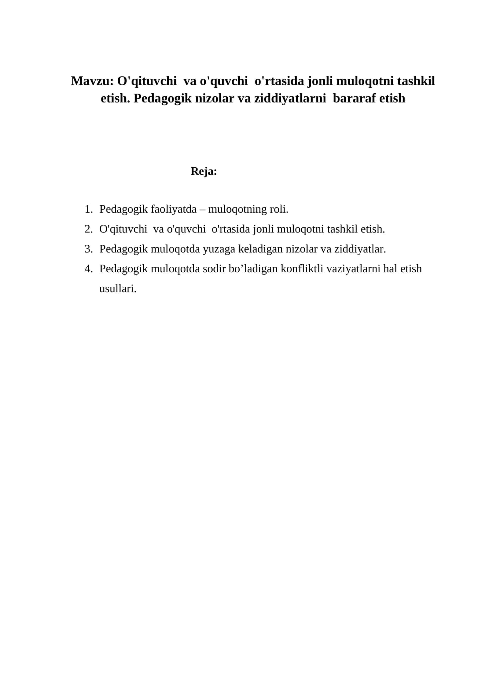 Pedagogik muloqotni tashkil etish