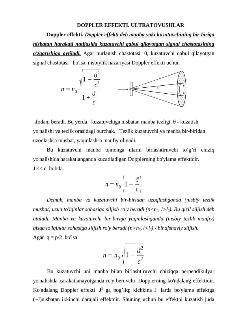Doppler Effekti. Ultratovushlar