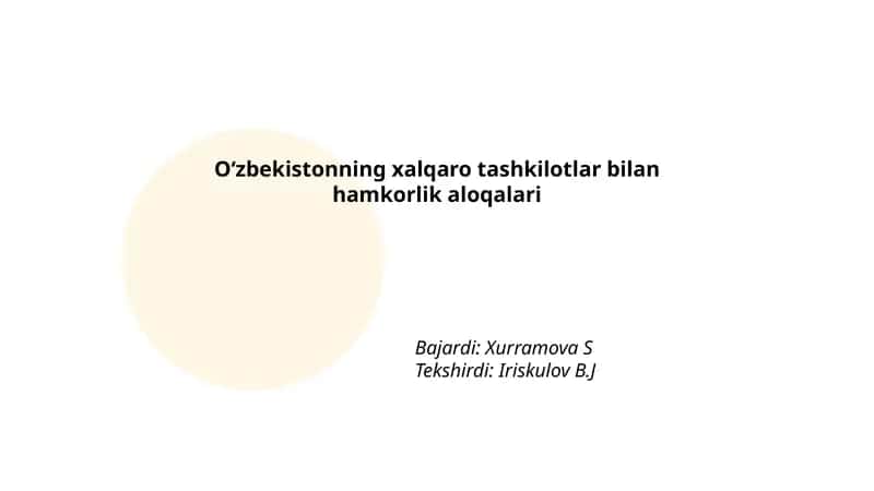 Oʻzbekistonning xalqaro tashkilotlar bilan hamkorlik aloqalari