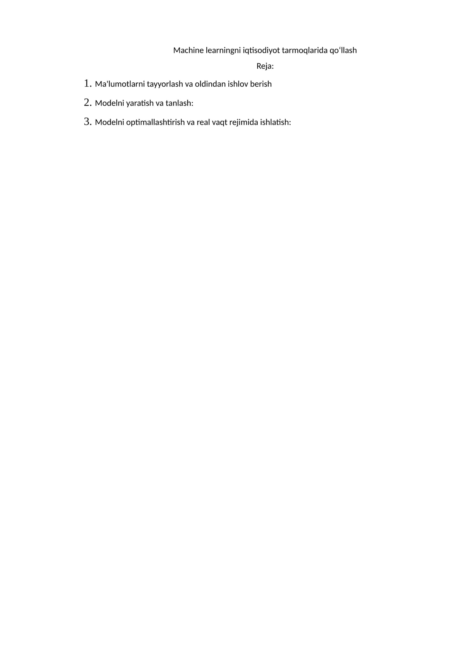 Machine learningni iqtisodiyot tarmoqlarida qoʻllash