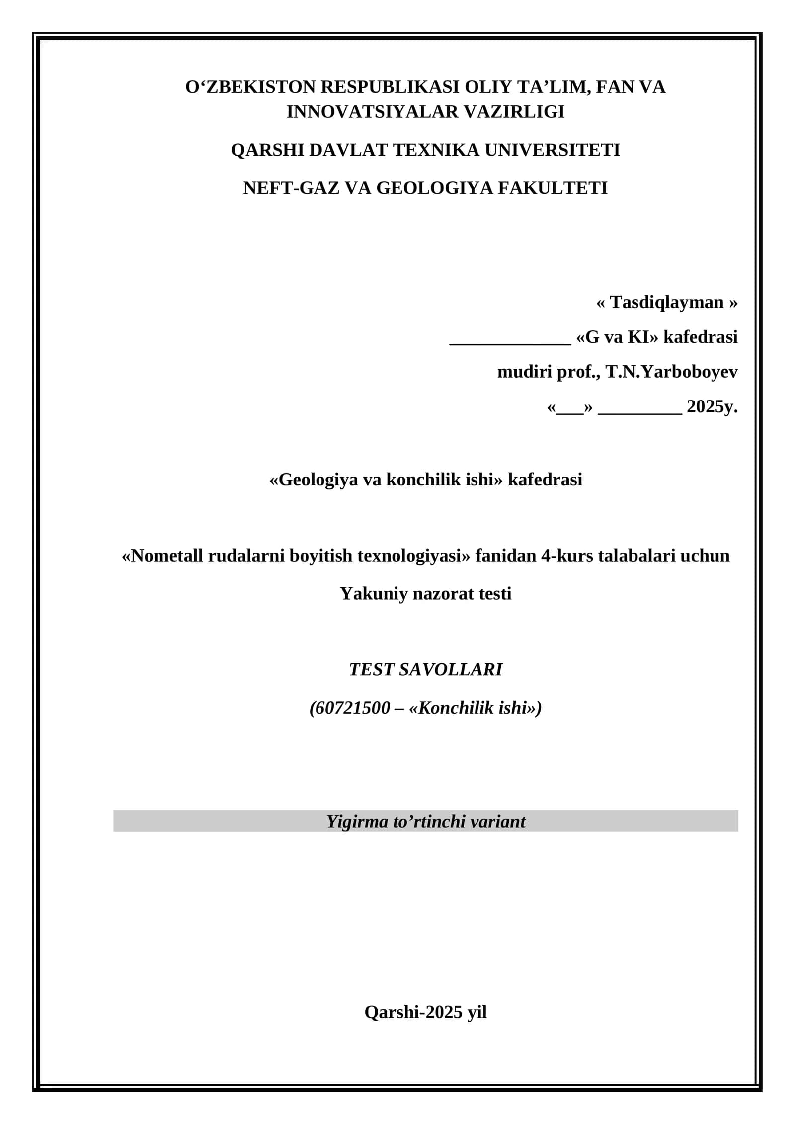 Nometall rudalarni boyitish texnologiyasi