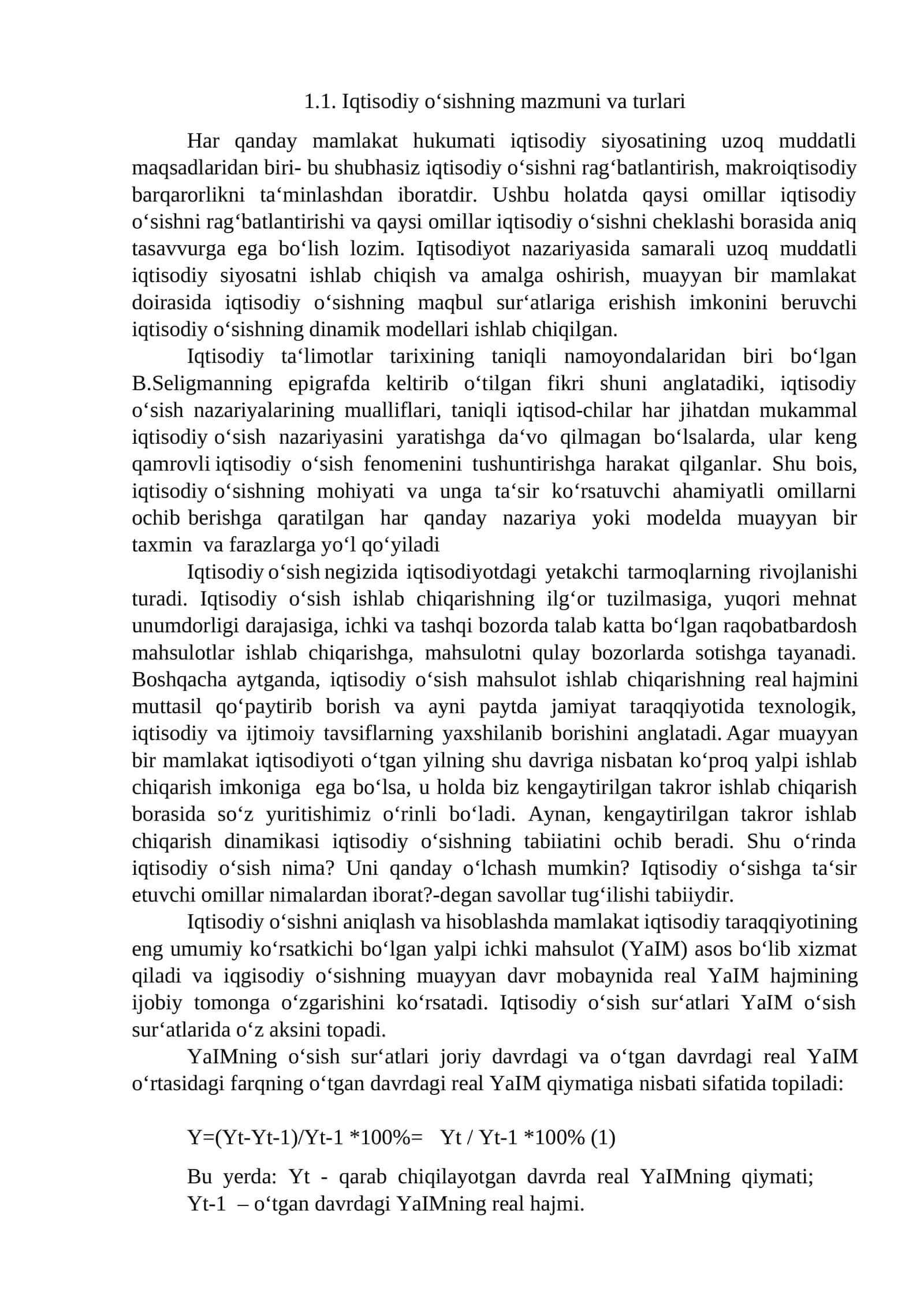 Iqtisodiy o‘sishning mazmuni va turlari