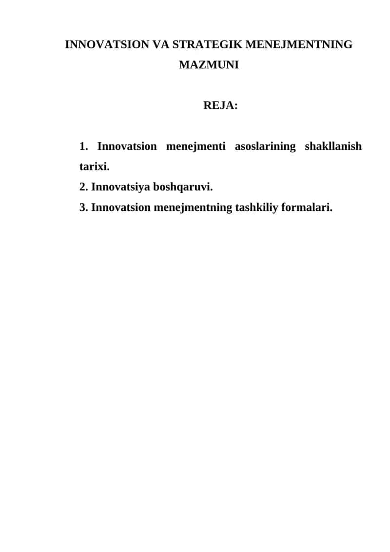 Innovatsion va strategik menejmentning mazmuni