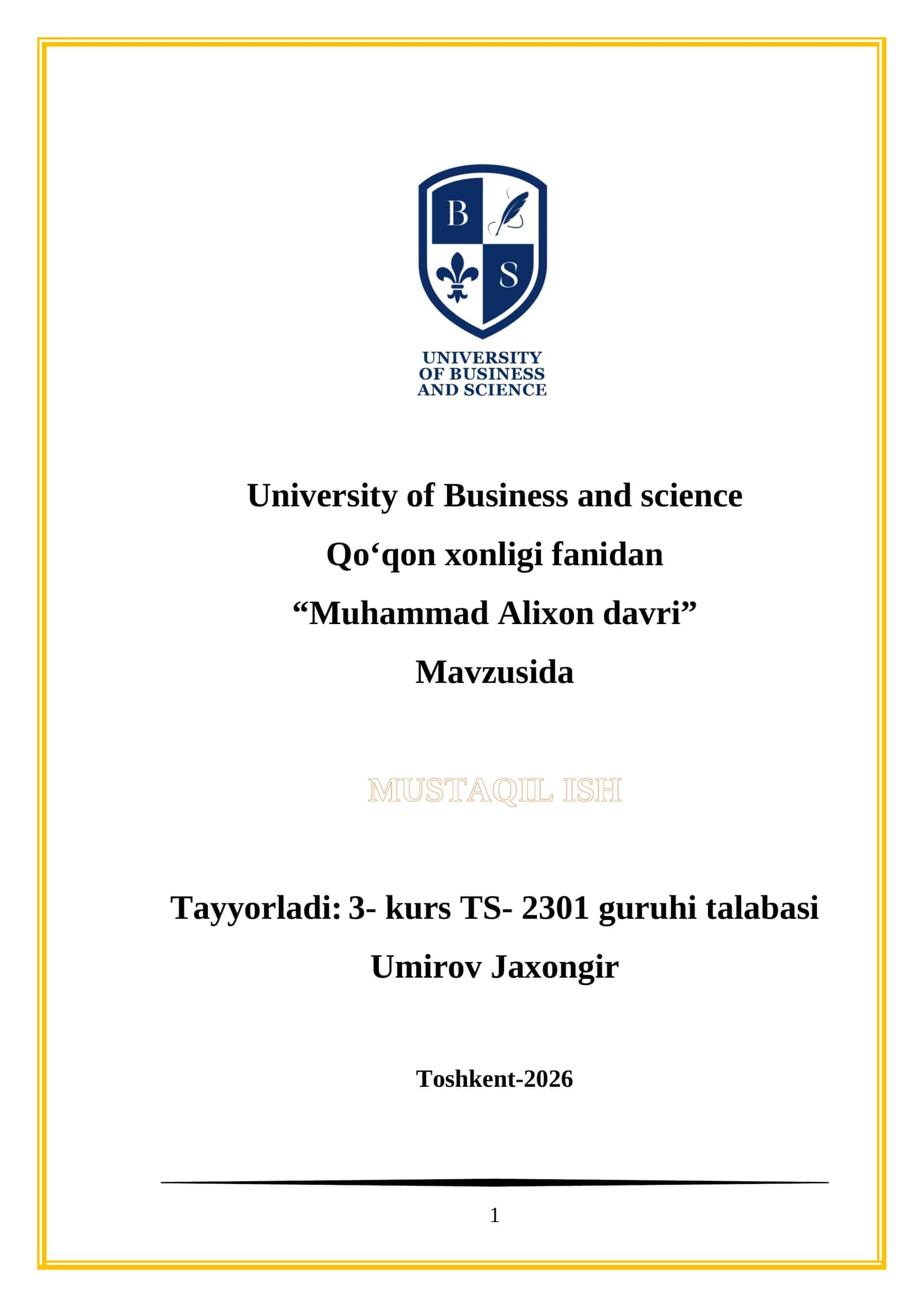 Mavzusida "Muhammad Alixon davri"