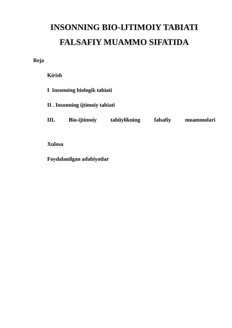 INSONNING BIO-IJTIMOIY TABIATI FALSAFIY MUAMMO SIFATIDA