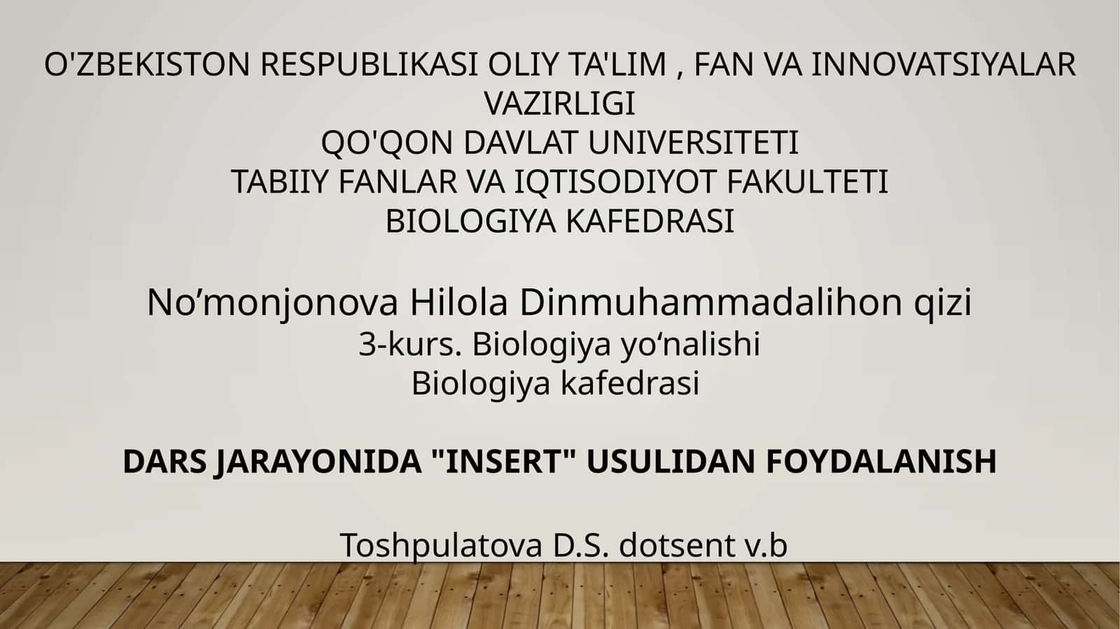 Biologiya fanlaridan Insert usulidan foydalanish
