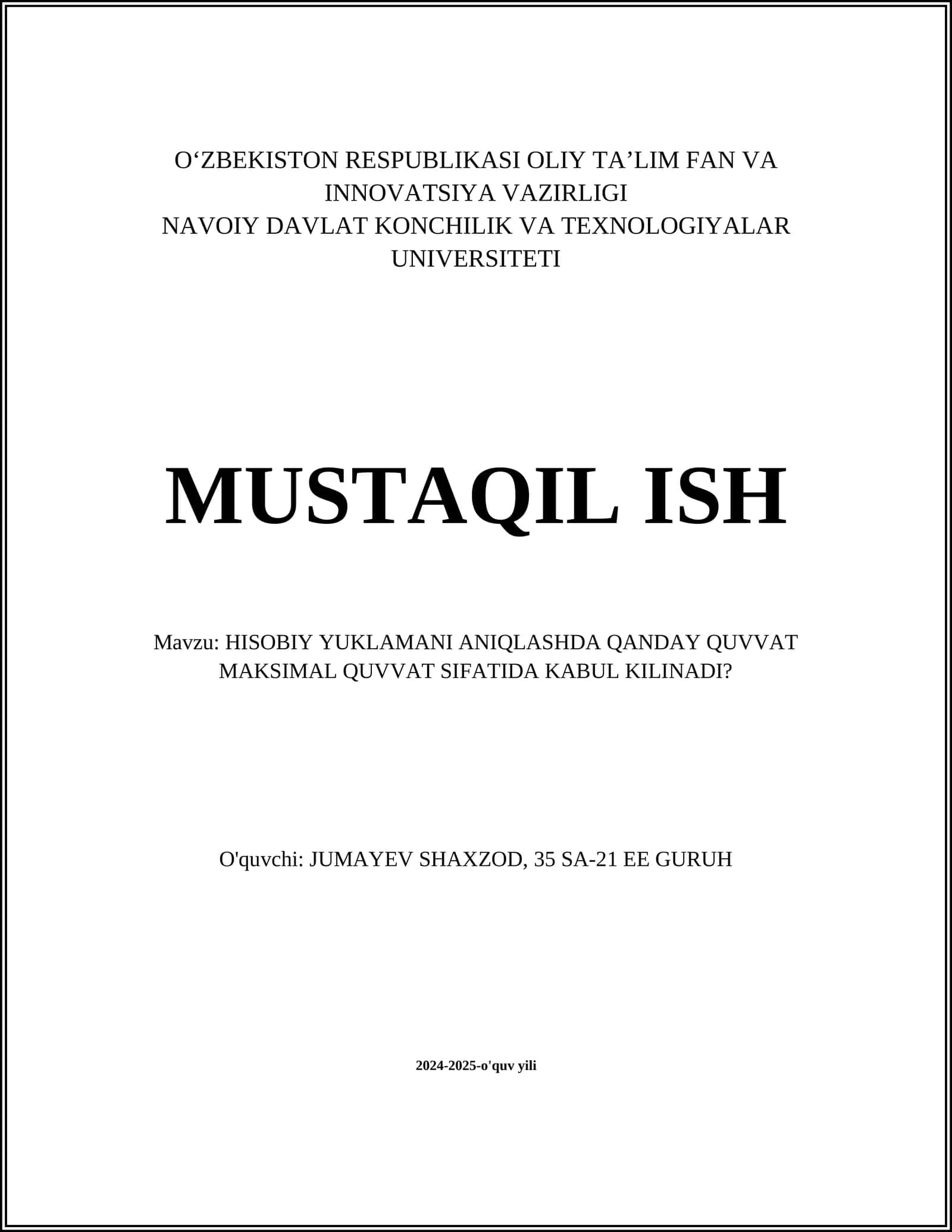 Hisobiy yuklamani aniqlashning asosiy tamoyillari