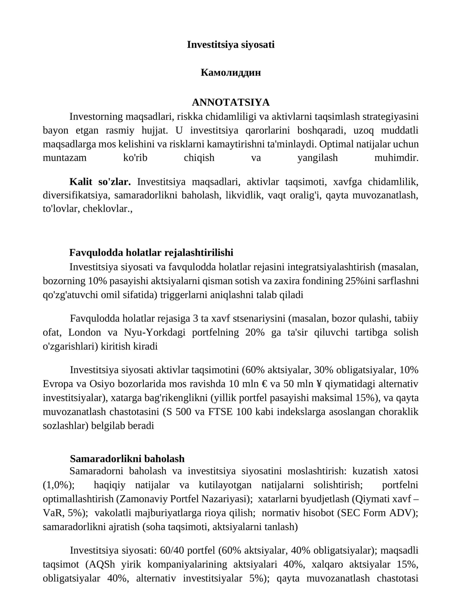 Investitsiya siyosati