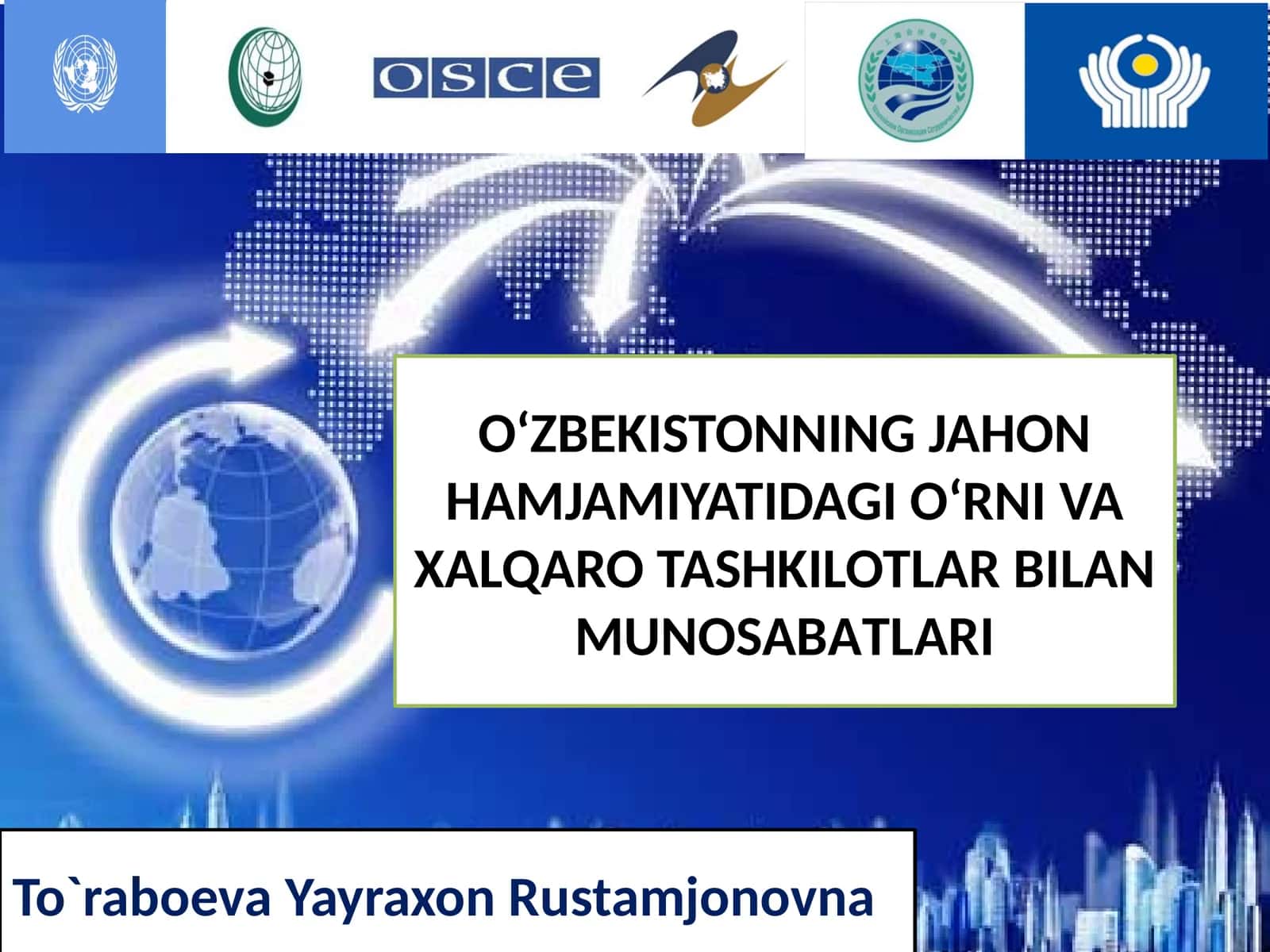 O‘ZBEKISTONNING JAHON HAMJAMIYATIDAGI O‘RNI VA XALQARO TASHKILOTLAR BILAN MUNOSABАTLARI