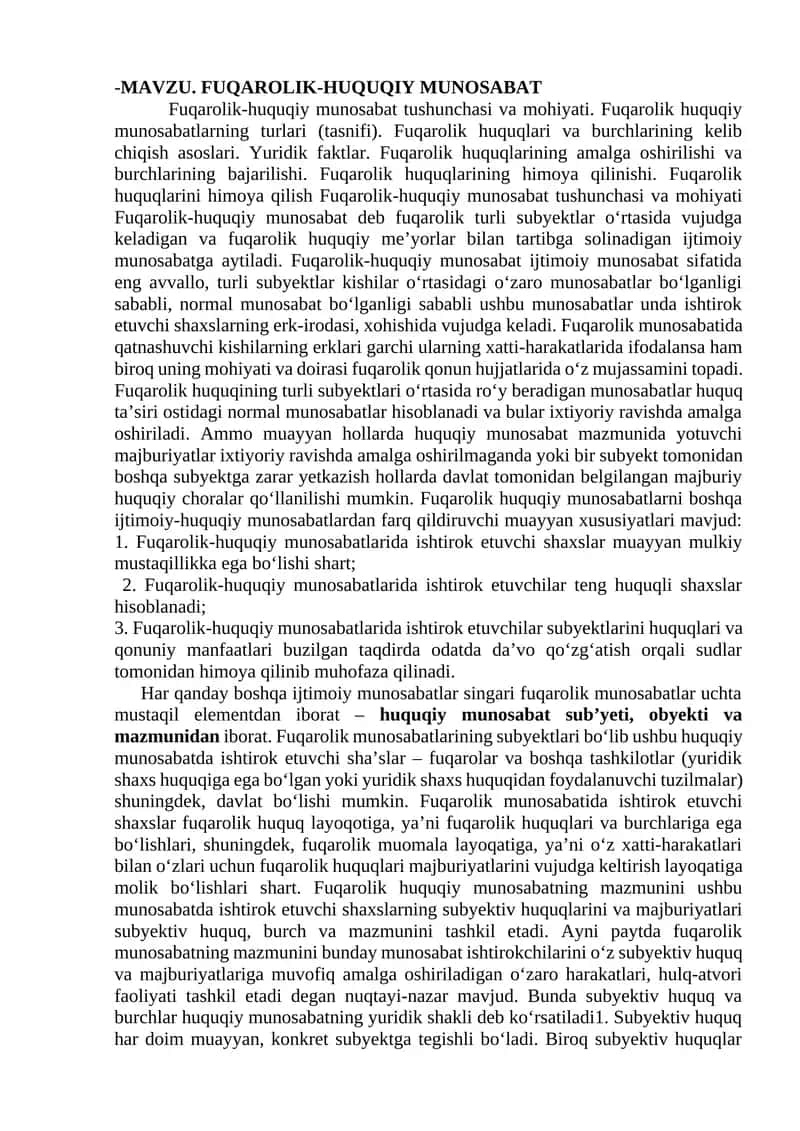 FUQAROLIK-HUQUQIY MUNOSABAT