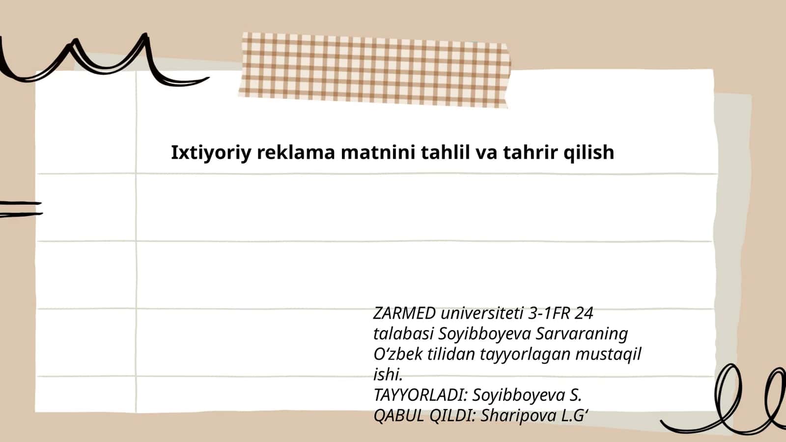 Ixtiyoriy reklama matnini tahlil va tahrir qilish