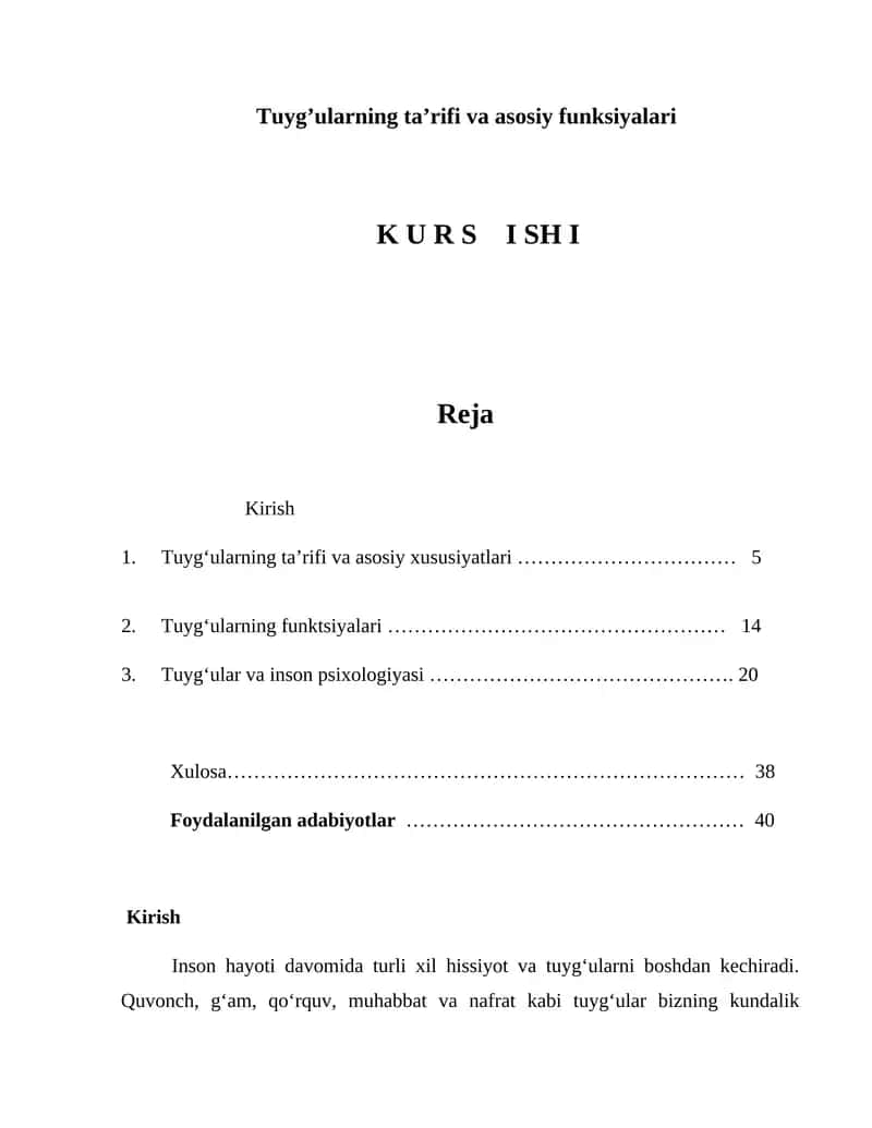 Tuyg’ularning ta’rifi va asosiy funksiyalari