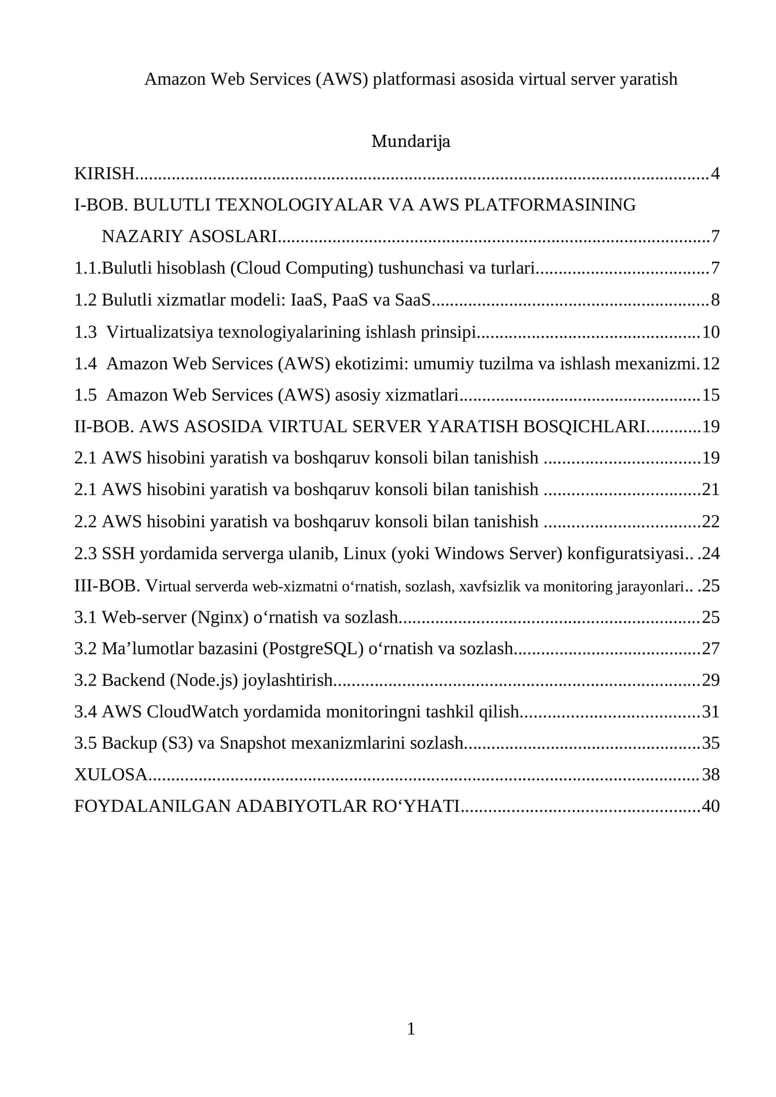 Amazon Web Services (AWS) platformasi asosida virtual server yaratish