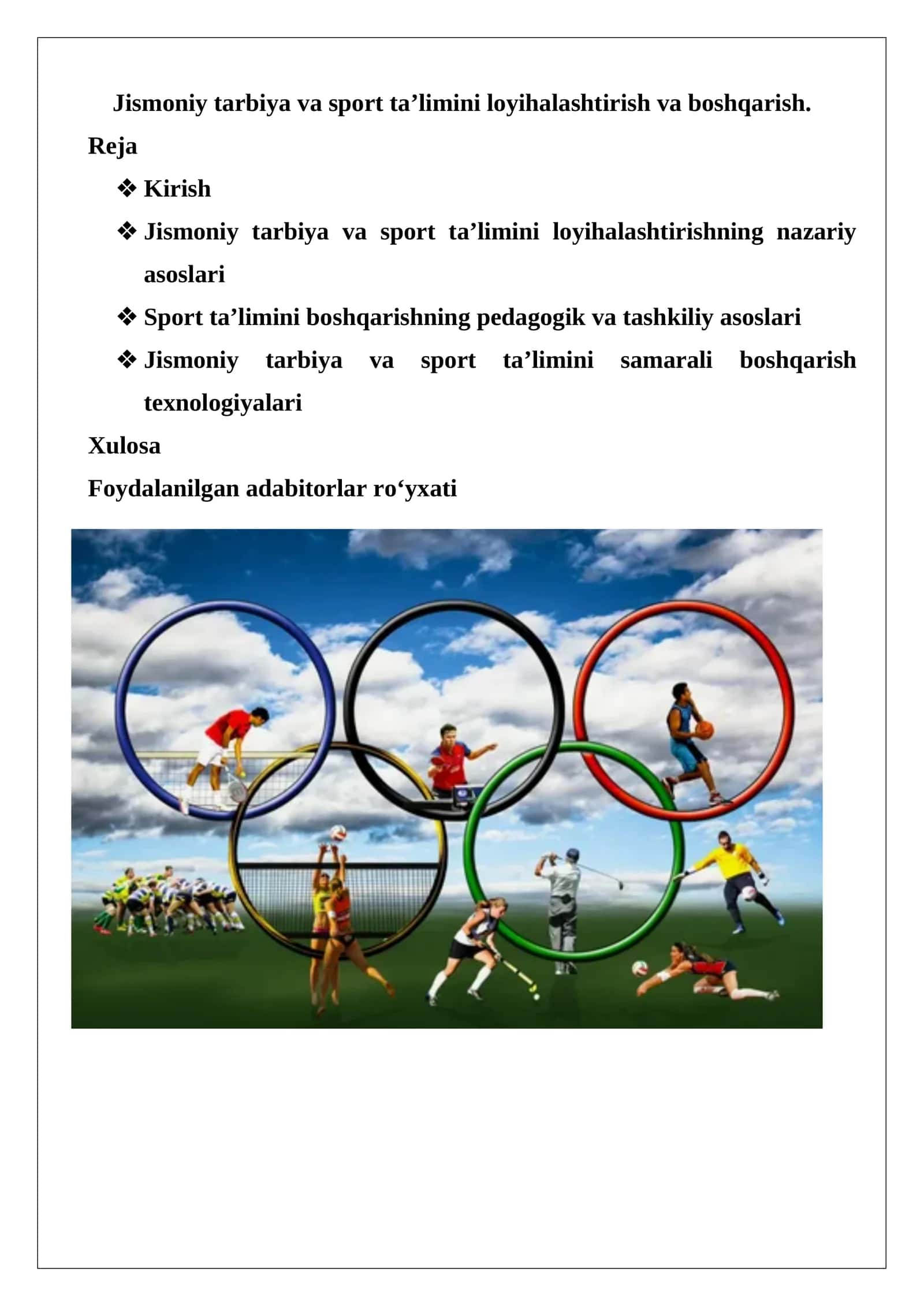 Jismoniy tarbiya va sport ta'limini loyihalashtirish va boshqarish