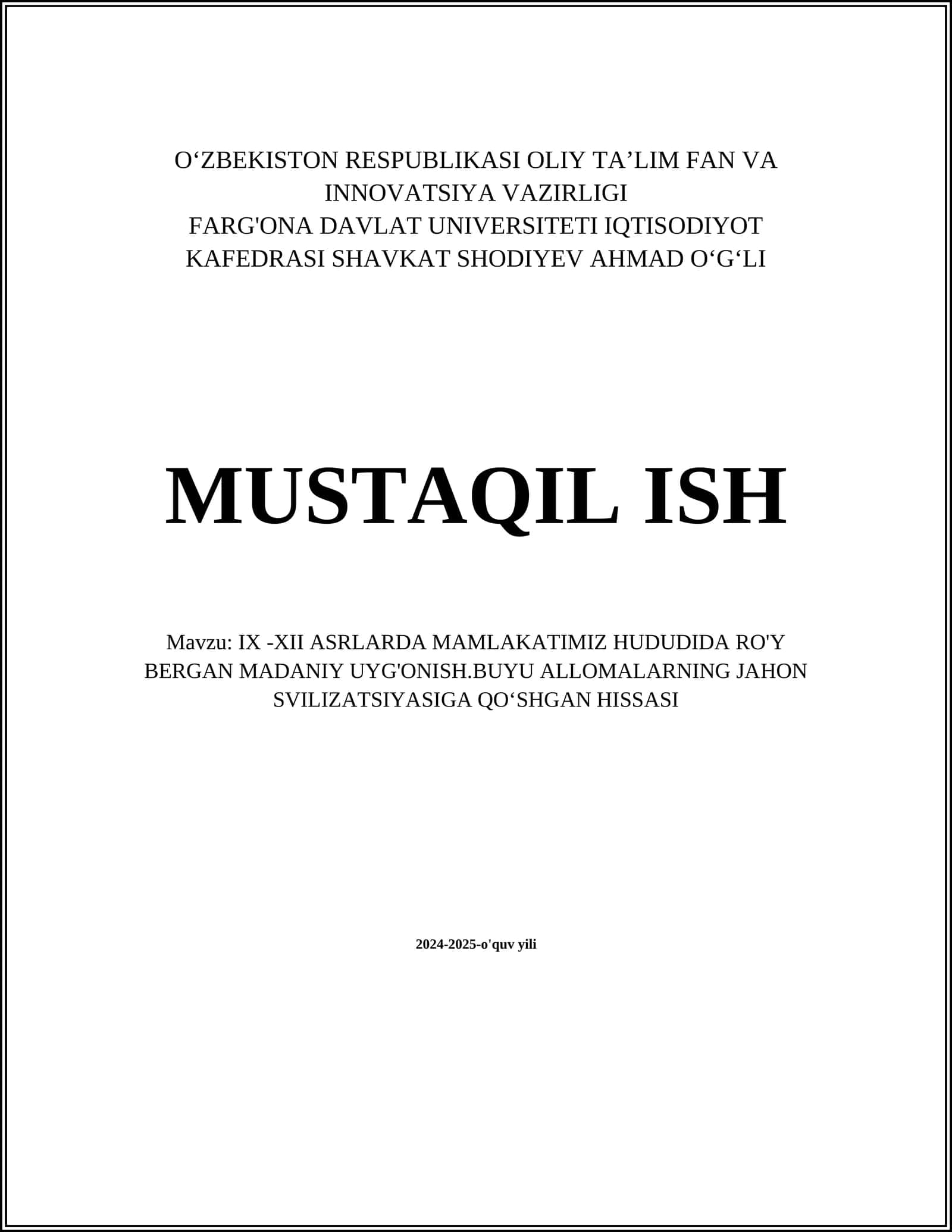Oʻrta Osiyo Renessansining asosiy xususiyatlari