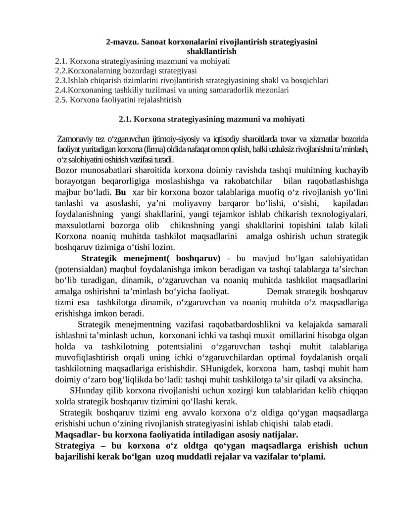Korxona strategiyasi