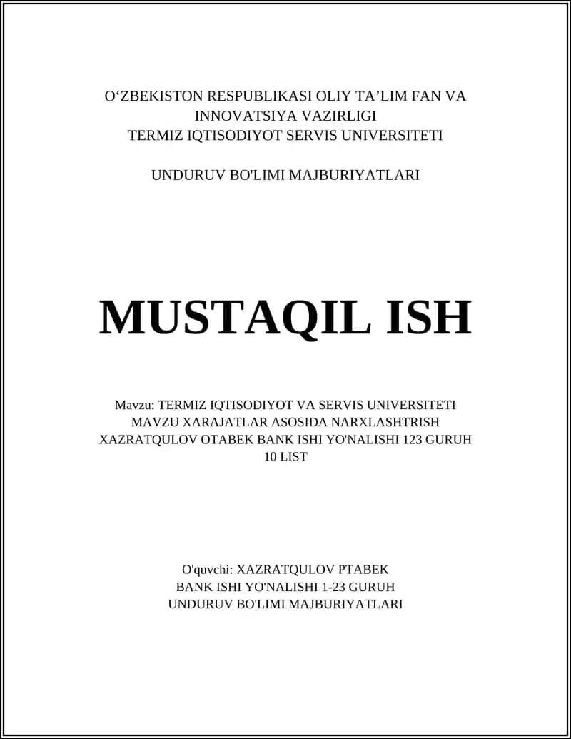 TERMIZ IQTISODIYOT VA SERVIS UNIVERSITETI