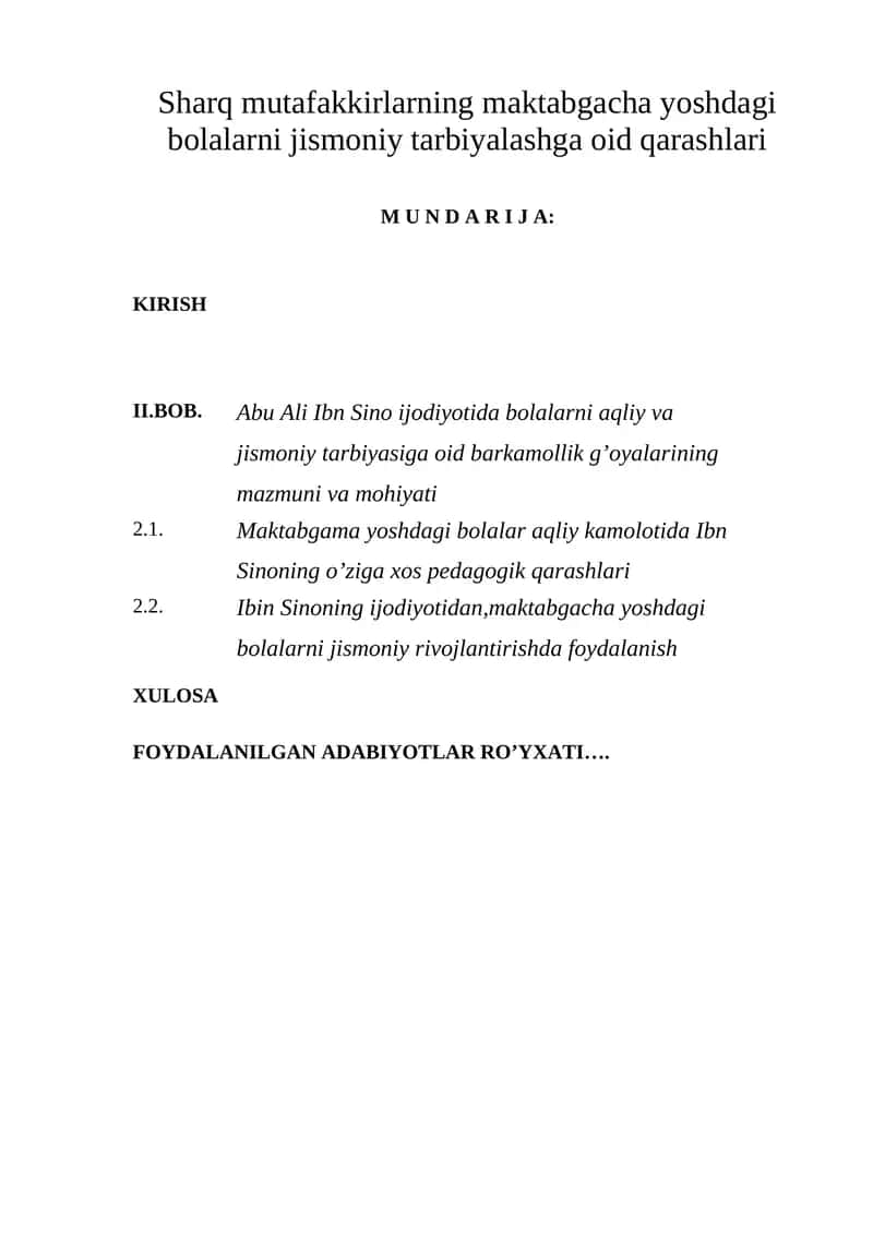 Sharq mutafakkirlarning maktabgacha yoshdagi bolalarni jismoniy tarbiyalashga oid qarashlari