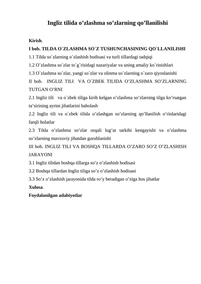 Ingliz Tilida O'zlashma So'zlarning Qo'llanilishi