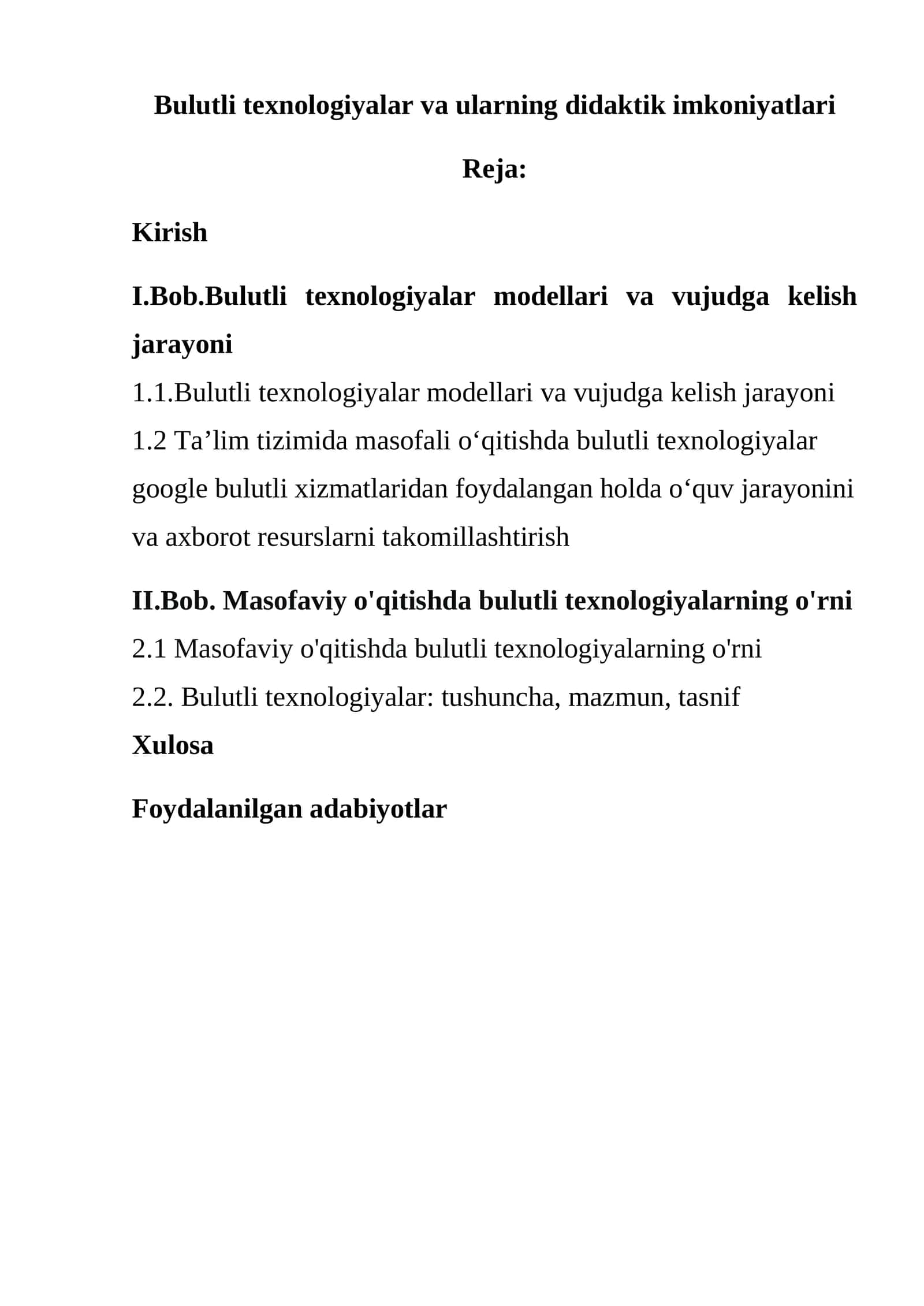 Bulutli texnologiyalar va ularning didaktik imkoniyatlari