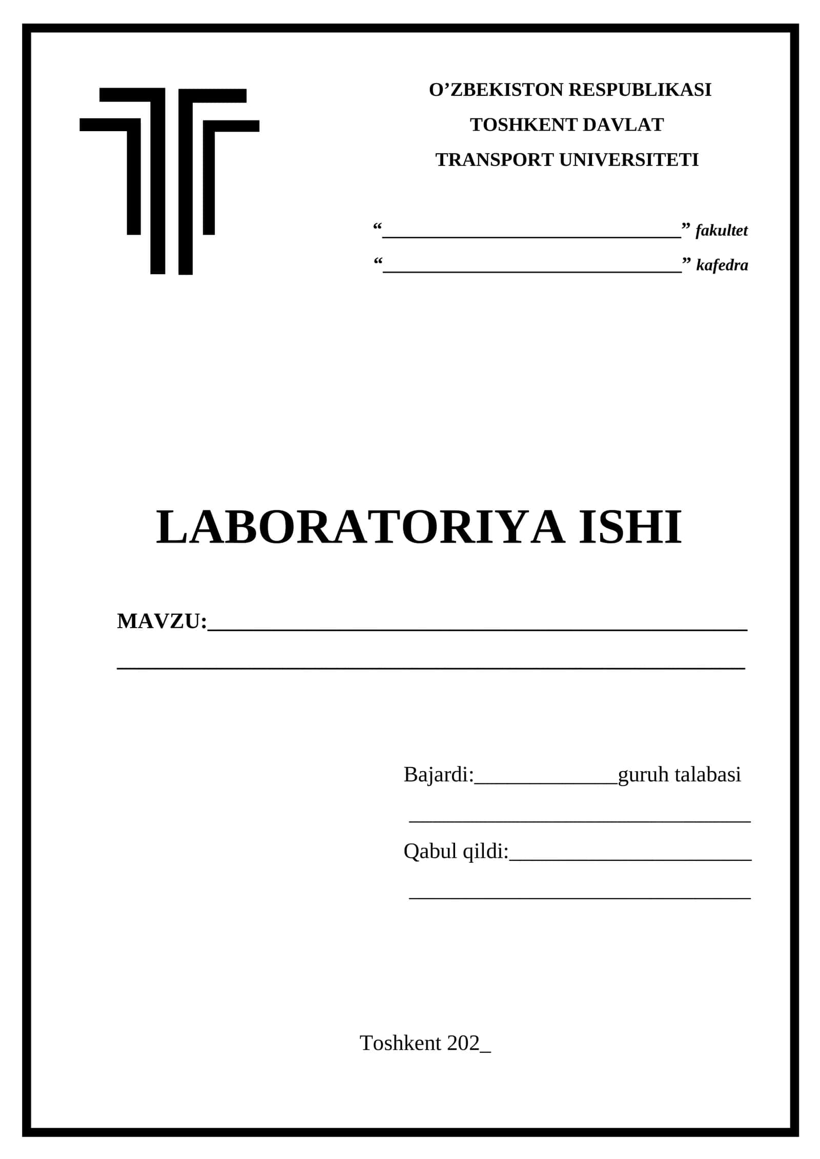 Laboratoriya ishi  titul varoq