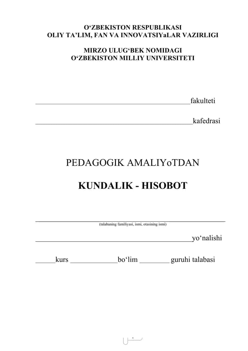 Pedagogik Amaliyot Ko'rsatmalar